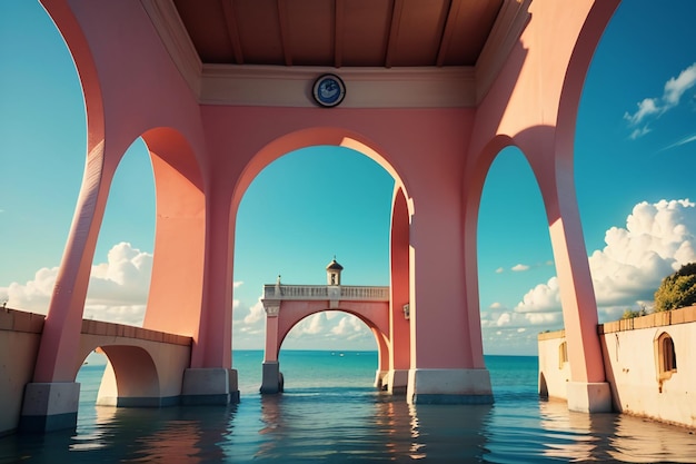 Wspaniała architektura mostu krzyżowego oceanu głębinowego mostu morskiego projekt tapeta tło