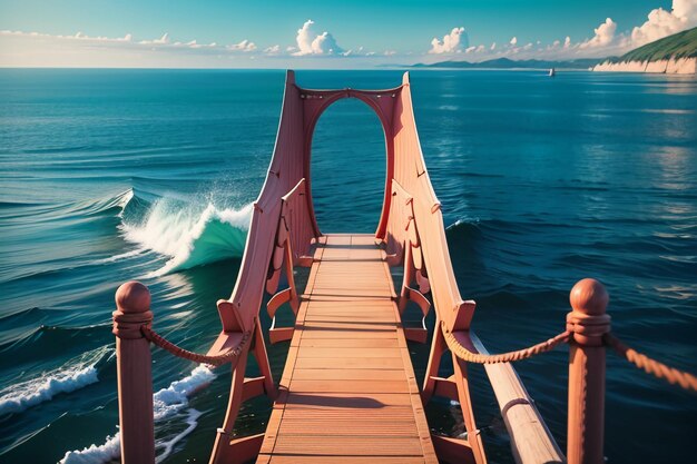 Wspaniała architektura mostu krzyżowego oceanu głębinowego mostu morskiego projekt tapeta tło