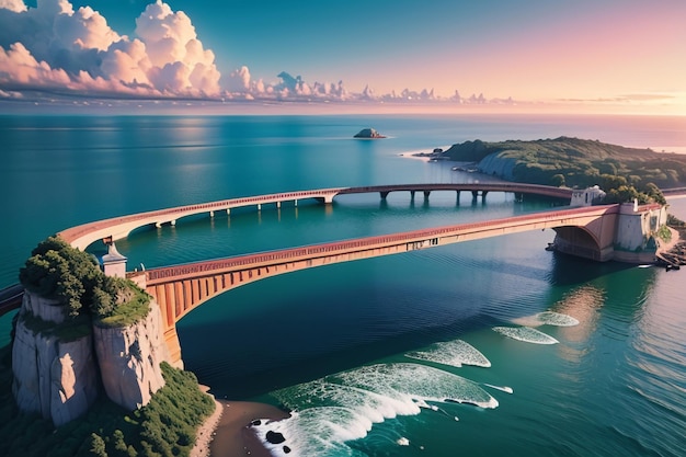 Wspaniała architektura mostu przez ocean, projekt mostu głębokiego morza, tło tapetowe