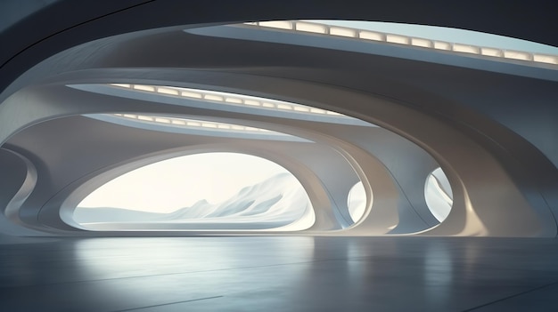 Wspaniała architektura wnętrz z nowoczesnego futurystycznego wieżowca renderowanego w 3D Generative AI