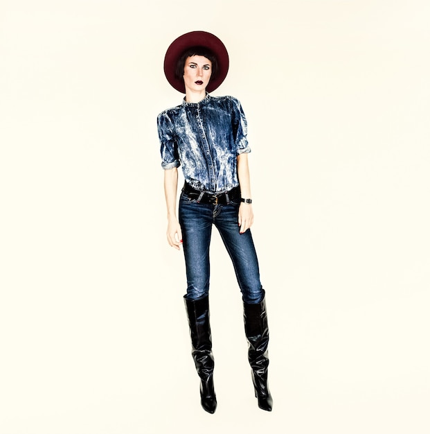 Wspaniała dama mody. trend w stylu denimu