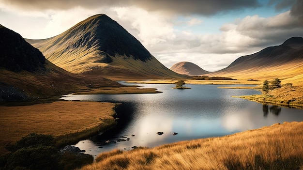 Wspaniała fotografia krajobrazowa irlandzkich wzgórz wokół Doo Lough w hrabstwie Mayo