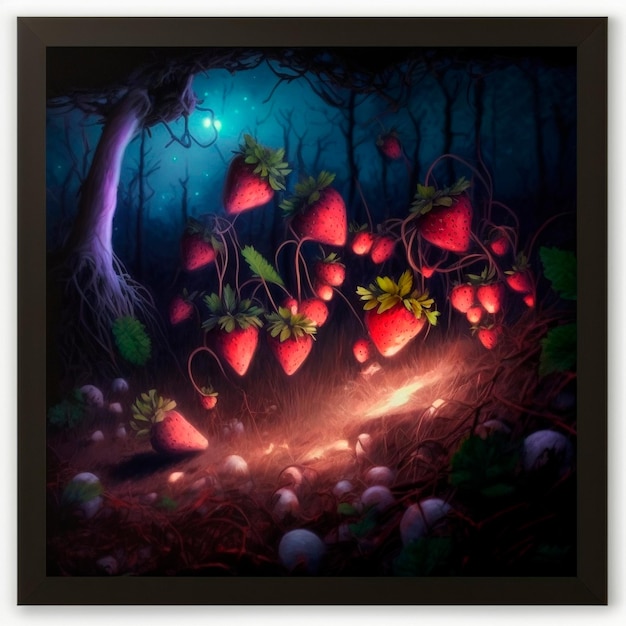 Wspaniała ilustracja truskawek w lesie