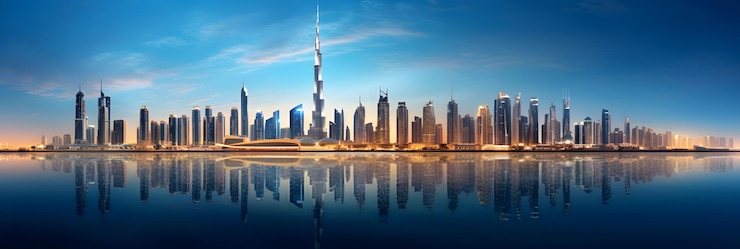 Zdjęcie wspaniała panorama dubaju symfonia architektonicznego geniuszu i wyższości technologicznej