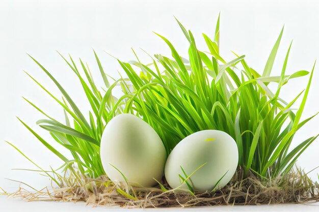 Wspaniałe jajka w zielonej trawie na białym tle