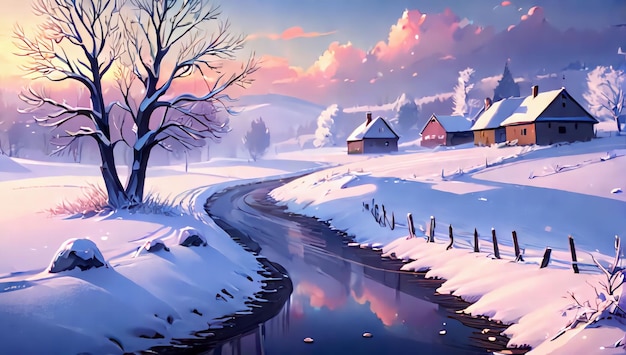 Wspaniałe krajobrazy zimowe Tajemnicza wieś