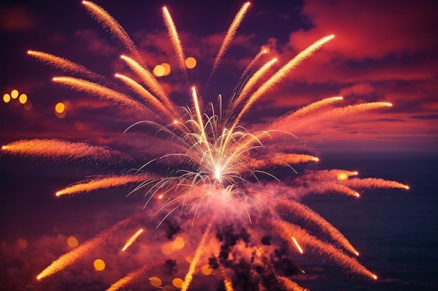 Wspaniałe muszle fajerwerków do świętowania Szczęśliwego Nowego Roku autorstwa Generative AI
