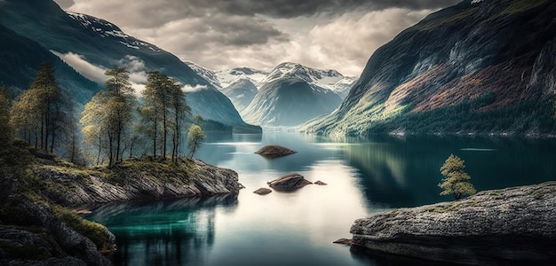 Wspaniałe naturalne krajobrazy w Norwegii Norweski fiord Hardanger