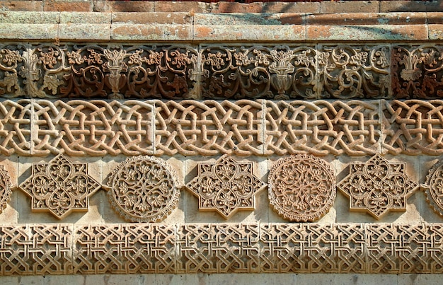 Wspaniałe ozdoby z kamienia rzeźbione na fasadzie Matki Zobacz Świętej Etchmiadzin Cathedral, Armenia