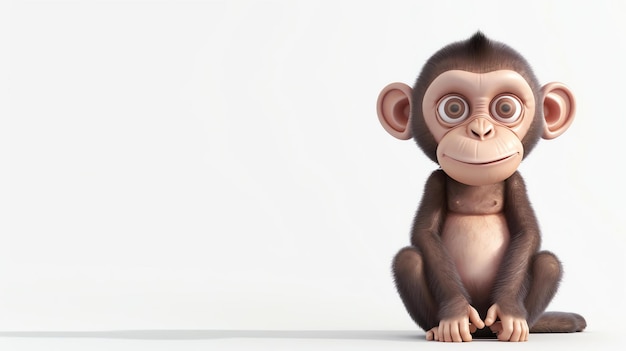 Wspaniałe renderowanie 3D uroczej zabawnej małpy siedzącej na dziewiczym białym tle Doskonałe do dodania dotyku uroku i charakteru do każdego projektu