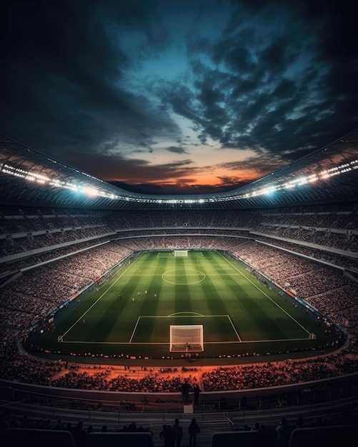 Wspaniałe zdjęcie płonącego stadionu piłkarskiego