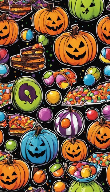 Zdjęcie wspaniały asortyment słodyczy i smakołyków na temat halloween, w tym czekoladek i słodyczy w kształcie dyni ta martwa natura uchwyca esencję świętowania halloween i słodyczy jesieni