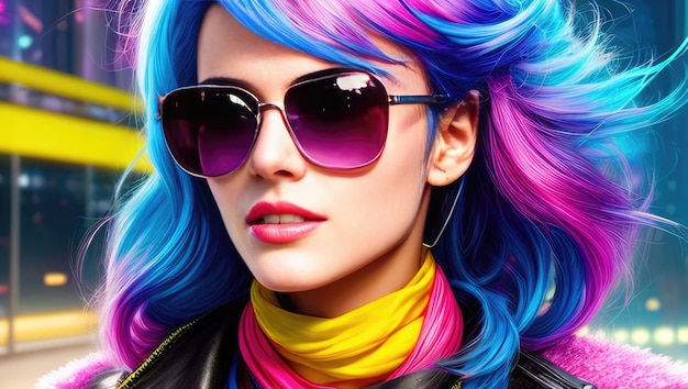 Wspaniały hipster nastolatków w okularach przeciwsłonecznych Portret całkiem tysiącletniej dziewczyny w ubraniach i fryzurze