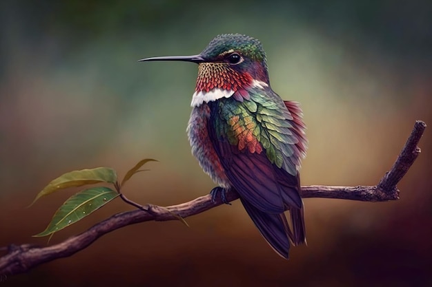 Wspaniały koliber piękny portret ptaka z kolorowymi piórami Ai wygenerowany