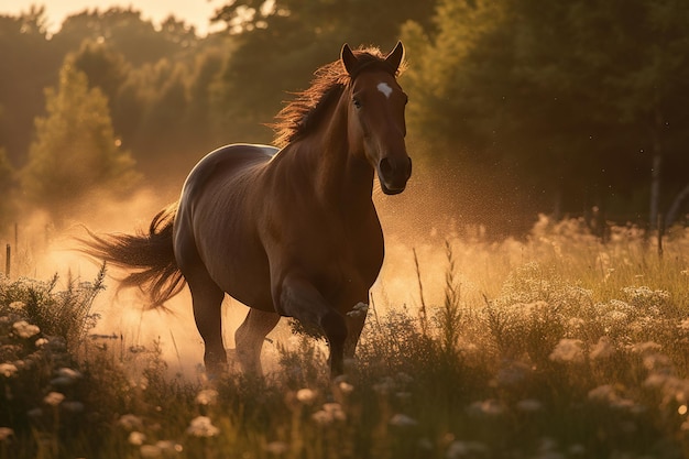 Wspaniały koń biegający na letniej łące