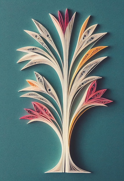 Wspaniały kwiat quilling papieru w ilustracji 3D sztuki cyfrowej