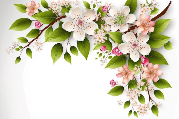 Wspaniały wiosenny kwiat Projekt transparentu przedstawiający gałęzie drzewa z pięknymi kwiatami na białym tle