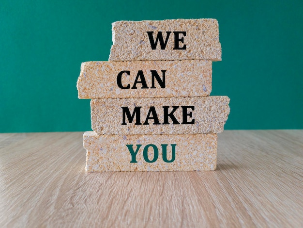 Wsparcie i możemy zrobić z ciebie symbol Słowa koncepcyjne Możemy zrobić z ciebie bloky cegły