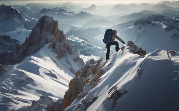 wspinacz śnieżny sport wspinaczka na wysokie góry i sztorm lodowy szczyt góry