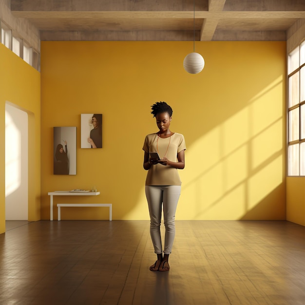 Współczesna afrykańska kobieta wręczająca telefon w dużym pokoju