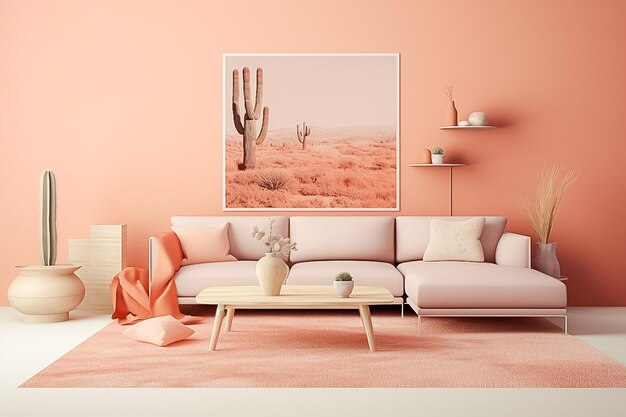 Współczesna domowa elegancja Minimalistyczne wnętrze z nowoczesnym stylem Pink Pastel Concept Ai generowane