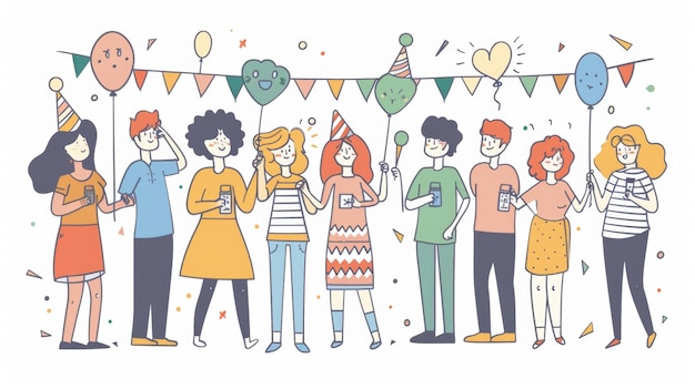 Współczesna ilustracja ludzi na przyjęciu urodzinowym