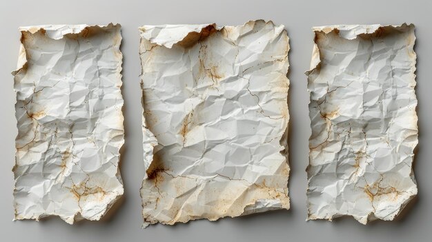 Współczesna ilustracja rozerwanych i zmarszczonych notatek i szczątków izolowanych na szarym tle Puste kawałki papieru