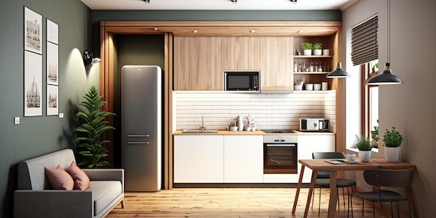 Współczesna kompaktowa konstrukcja nowoczesnej kuchni w stylowym domu
