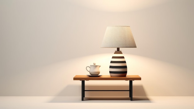 współczesna lampa stołowa stoi obok niektórych książek na minimalistycznym drewnianym szafce