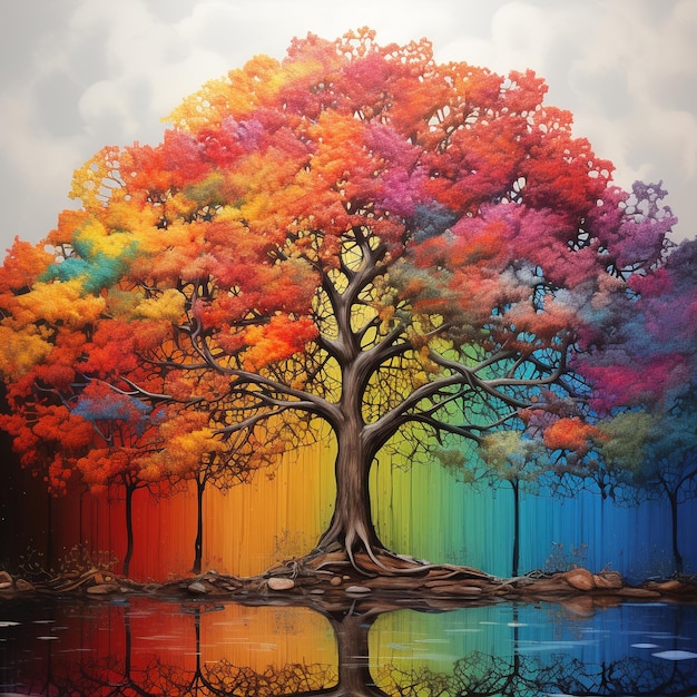 Współczesna sztuka drzewa Drzewo malarstwo Drzewo żywe kolory sztuka Drzewo sztuczna inteligencja Zdjęcia Drzewo sztuka wektorowa