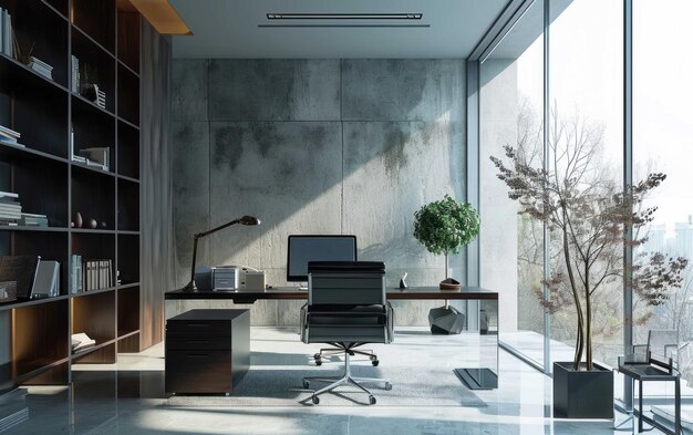Współczesne biuro domowe z minimalistycznym wykończeniem