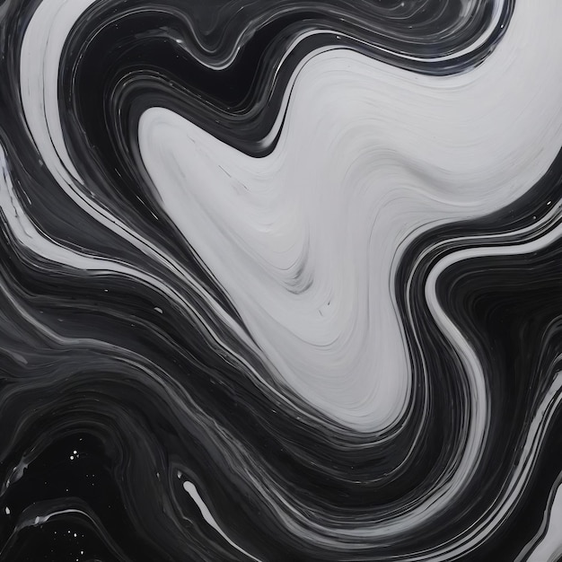 Współczesny akryl wylewa farbę tła wiruje w pięknych czarno-białych kolorach z białym par