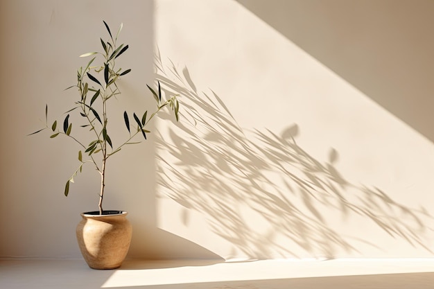 Współczesny i prosty letni obraz przedstawiający sylwetkę gałęzi drzewa oliwnego skąpanej w su