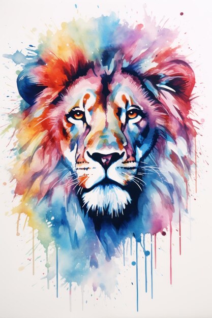 Współczesny kolorowy plakat z lwem w rozpryskach farby