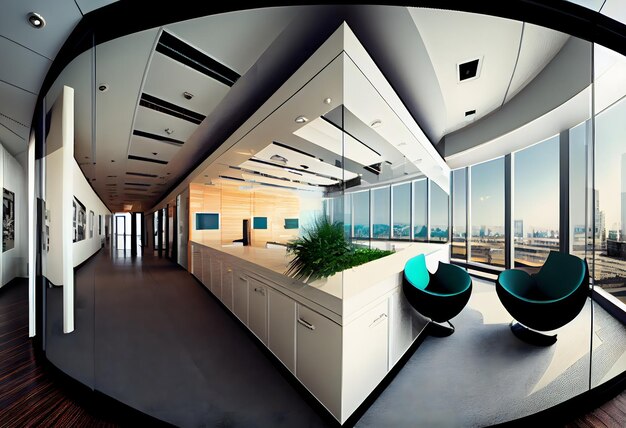 Zdjęcie współczesny korytarz biurowy ze szklaną przegrodą ai generative