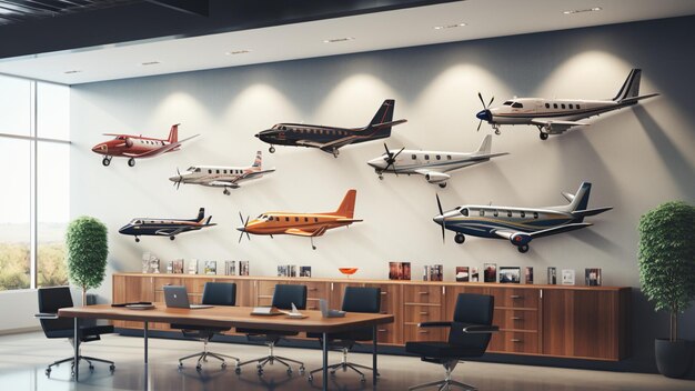 Współczesny model ściany w salonie sprzedaży samolotów Model ściany wystawy samolotów HD 19201080