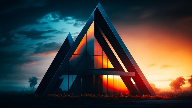 Współczesny trójkątny kształt nowoczesnej architektury na zewnątrz budynku ze szklanym betonem i elementem stalowym