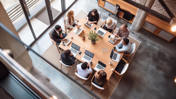 Współpraca innowacyjna Różnorodny zespół Brainstorming w nowoczesnym biurze