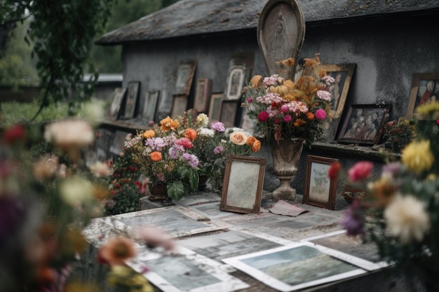 Zdjęcie wspomnienia na koniec roku cmentarz ozdobiony sercami tęsknotą generatywną ia