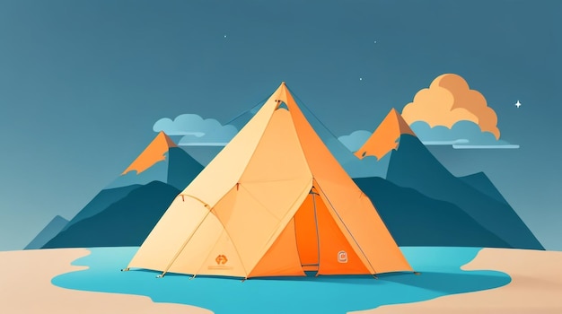 Wśród szczytów świecący pomarańczowy namiot