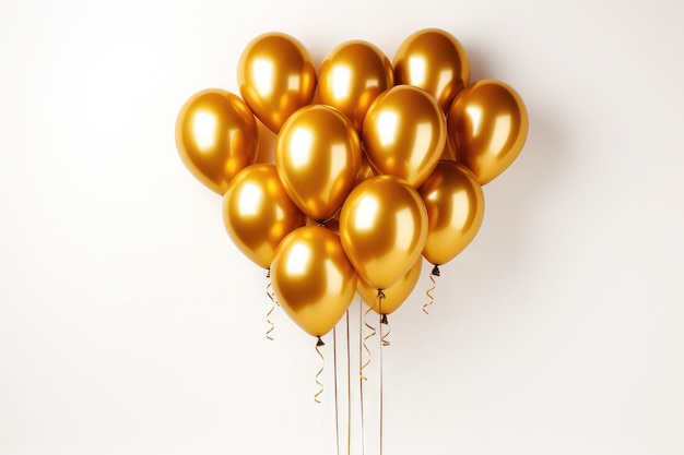 Wstążka konfetti złote balony 3D z rocznicą i urodzinami uroczystymi na białym tle