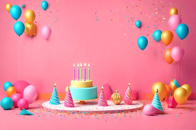 Wszystkiego najlepszego z okazji urodzin, balony, świeczki i konfetti