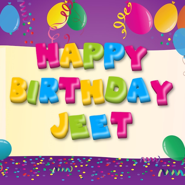 Wszystkiego najlepszego z okazji urodzin Jeet Gold Confetti Śliczna karta balonowa Efekt tekstowy na zdjęciu