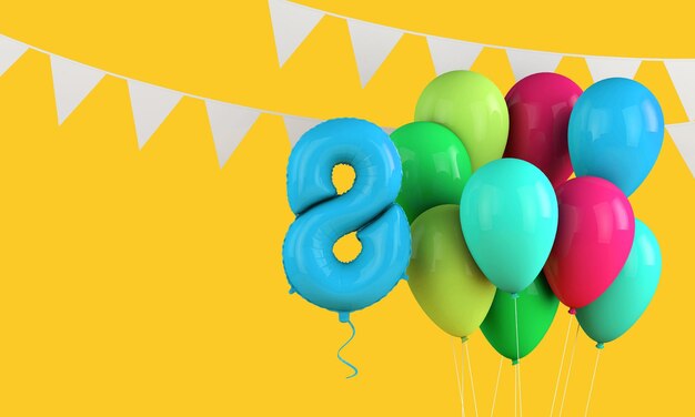 Wszystkiego najlepszego z okazji urodzin kolorowe balony i trznadel d render