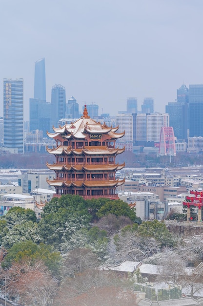 Wuhan Yellow Crane Tower Park Zimowy krajobraz śnieżny