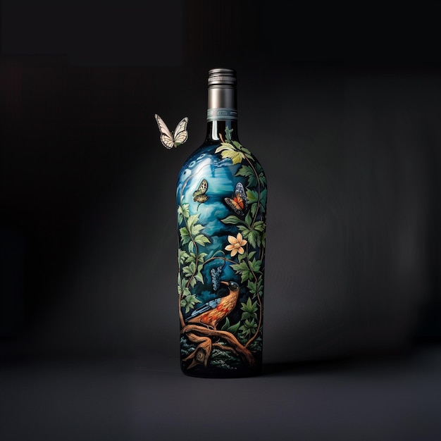Wybitna ręcznie pomalowana butelka wina z motywami przyrody Doskonała dla kolekcjonerów i rzemieślniczych promów marek