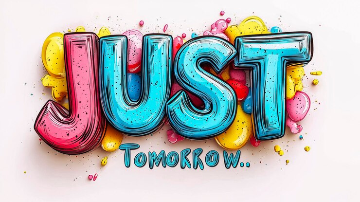 Zdjęcie wybitna typografia 3d just tomorrow z kolorowymi plamkami