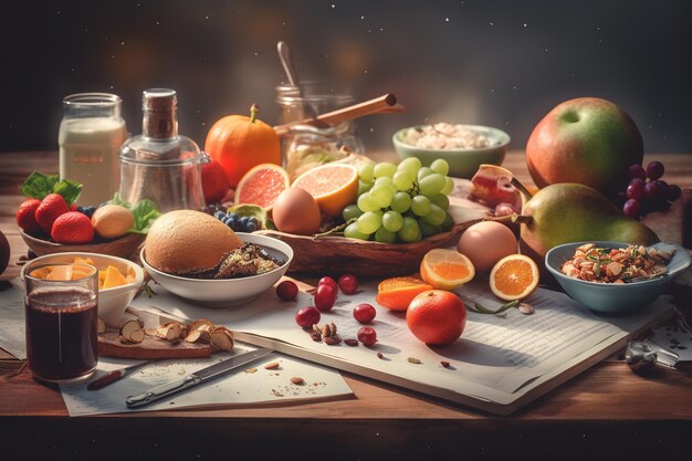 Wybór zdrowego, czystego jedzenia Owoce Nasiona warzyw Superżywność Płatki zbożowe Liść warzyw Koncepcja detoksu i czystej diety Wysoka zawartość witamin, minerałów i przeciwutleniaczy Żywność przeciwstarzeniowa Generacyjna sztuczna inteligencja