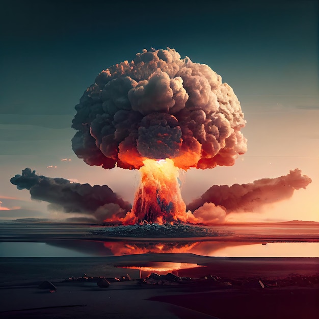 Wybuch bomby jądrowej Grzyb jądrowy Chmura atomowa Abstrakcyjna generatywna ilustracja AI