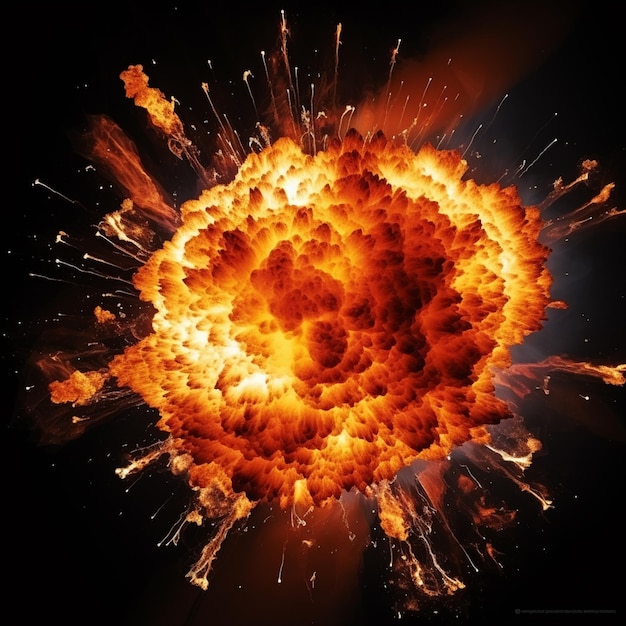 Zdjęcie wybuch ognistej bomby z iskrami izolowanymi na czarnym tle